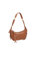 BOLSA MÉDIA EM COURO CARAMELO COM ALÇA AJUSTÁVEL