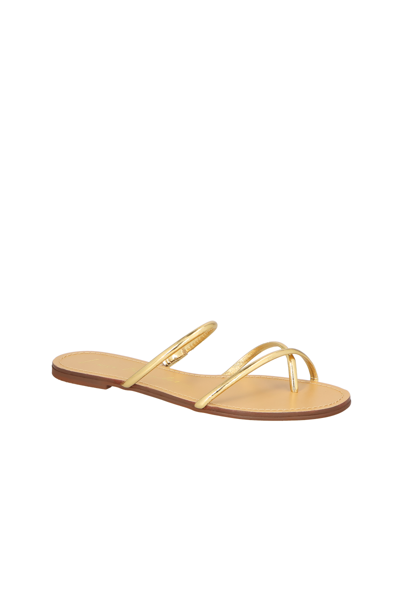 SANDÁLIA RASTEIRA TIRAS CRUZADAS METALIZADA OURO