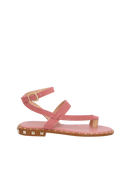 RASTEIRA DE DEDO EM CAMURÇA ROSA QUARTZO COM TIRAS CRUZADAS E TACHAS