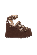 SANDÁLIA PLATAFORMA DE CAMURÇA MARROM CAFÉ E ILHOSES