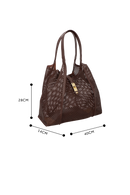 BOLSA TOTE GRANDE EM COURO MARROM CAFÉ COM RECORTES