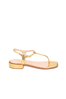 SANDÁLIA RASTEIRA EM COURO COBRA DOURADA COM TIRA DE DEDO