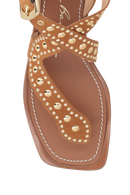 SANDÁLIA RASTEIRA EM CAMURÇA CARAMELO E APLICAÇÕES