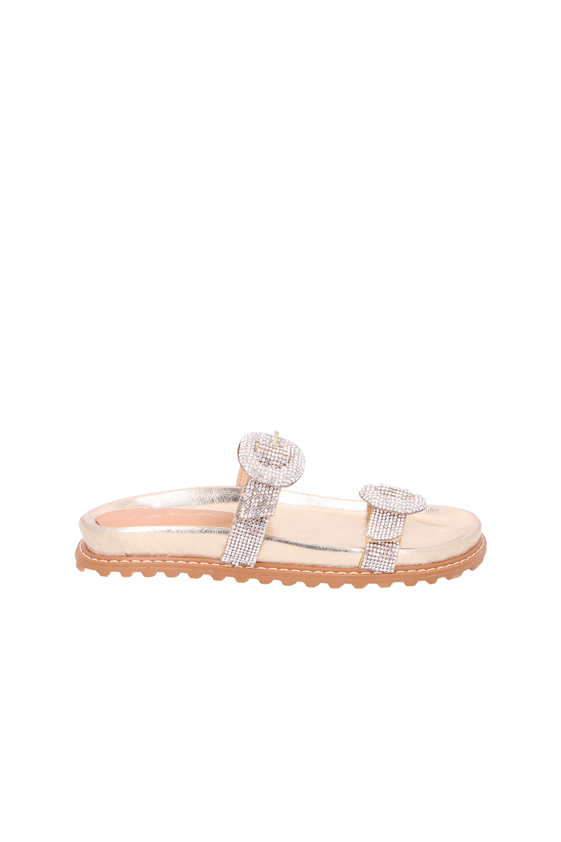 PAPETE EM COURO DOURADO COM FIVELAS DE STRASS