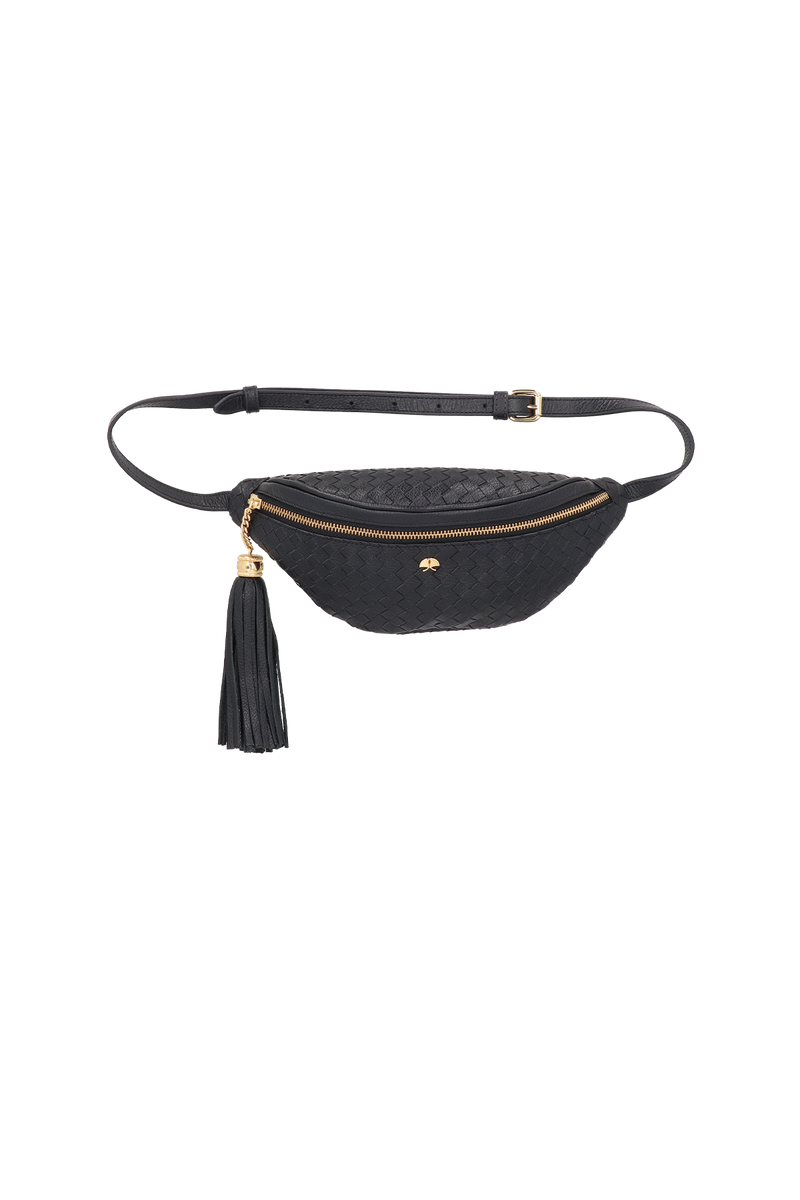 BOLSA PEQUENA EM COURO PRETO TRESSÊ COM FRANJA