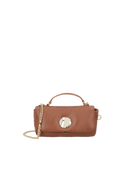 MINI BOLSA CROSSBODY COM ALÇA DE CORRENTES EM COURO CASTANHO