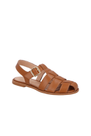 SANDÁLIA EM COURO CARAMELO COM TIRAS ENTRELAÇADAS