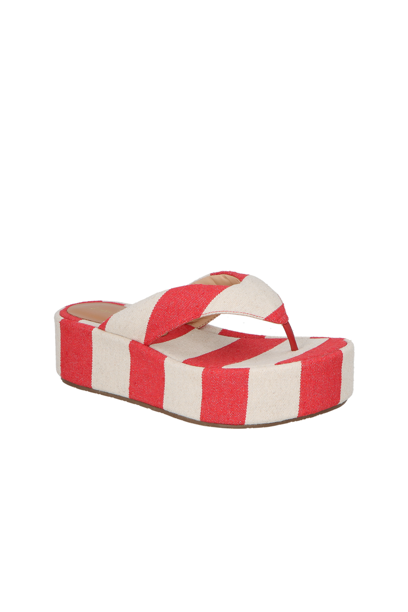 SANDÁLIA PLATAFORMA FLAT LISTRADA VERMELHO