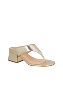 SANDÁLIA SALTO BLOCO MÉDIO COM TIRA ENTRE OS DEDOS METALIZADA DOURADA