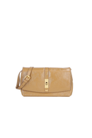 BOLSA CLUTCH PEQUENA EM COURO VERNIZ BEGE ARGILA