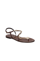 SANDÁLIA RASTEIRA EM COURO MARROM CAFÉ E SERPENTE OURO