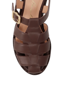 SANDÁLIA EM COURO MARROM CAFÉ COM TIRAS ENTRELAÇADAS