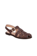 SANDÁLIA EM COURO MARROM CAFÉ COM TIRAS ENTRELAÇADAS