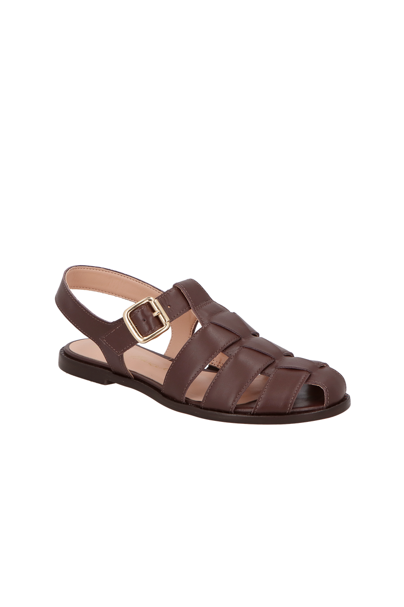 SANDÁLIA EM COURO MARROM CAFÉ COM TIRAS ENTRELAÇADAS