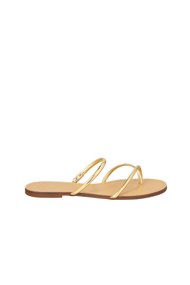 SANDÁLIA RASTEIRA TIRAS CRUZADAS METALIZADA OURO
