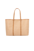 BOLSA SHOPPING GRANDE EM COURO CARAMELO E PALHA COM REBITES