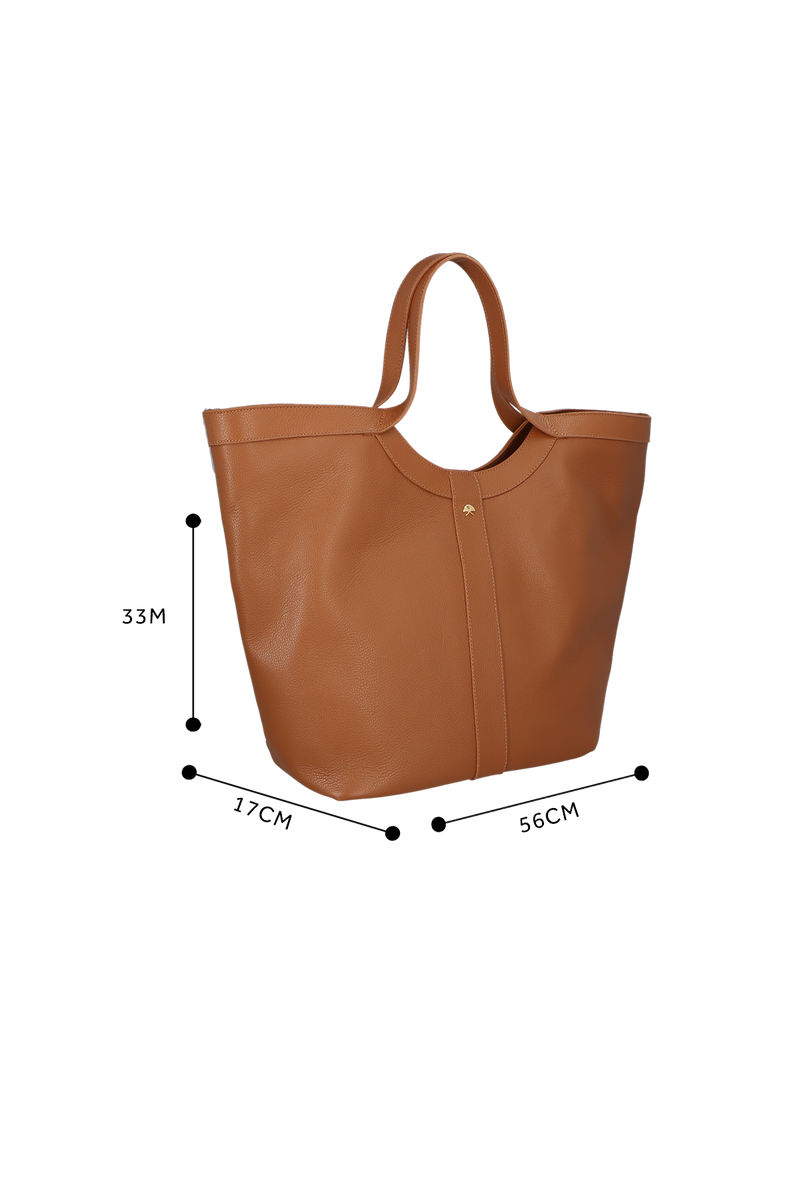 BOLSA GRANDE MINIMALISTA EM COURO CARAMELO