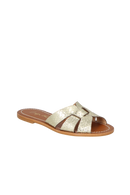 SANDÁLIA RASTEIRA EM COURO METALIZADO DOURADO COM TIRAS ENTRELAÇADAS