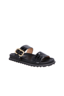 SANDÁLIA PAPETE EM VERNIZ CROCO PRETO COM FIVELA