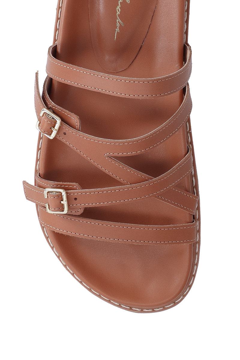 PAPETE TRATORADA EM COURO CARAMELO COM FIVELAS