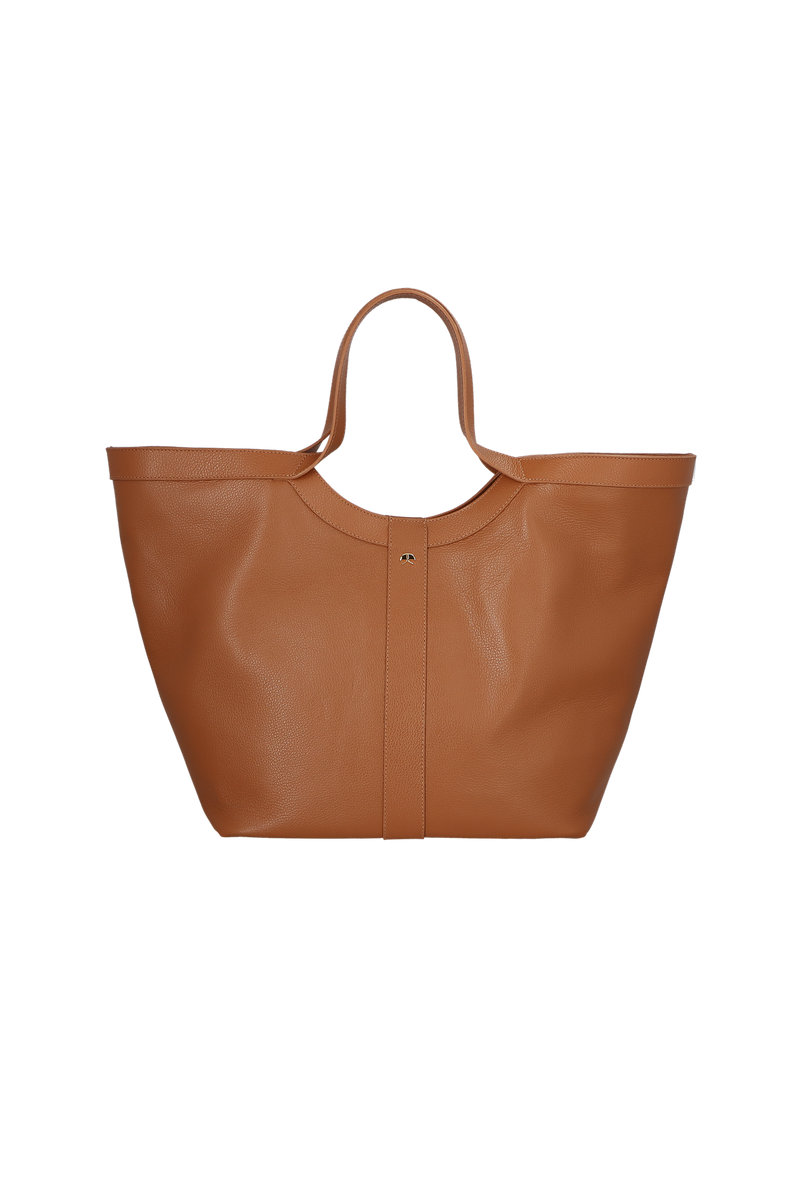 BOLSA GRANDE MINIMALISTA EM COURO CARAMELO