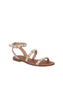 SANDÁLIA RASTEIRA EM COURO OFF WHITE COM REBITES OURO