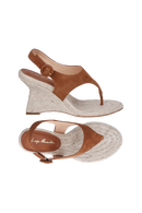SANDÁLIA ANABELA DE DEDO EM CAMURÇA CARAMELO E JUTA