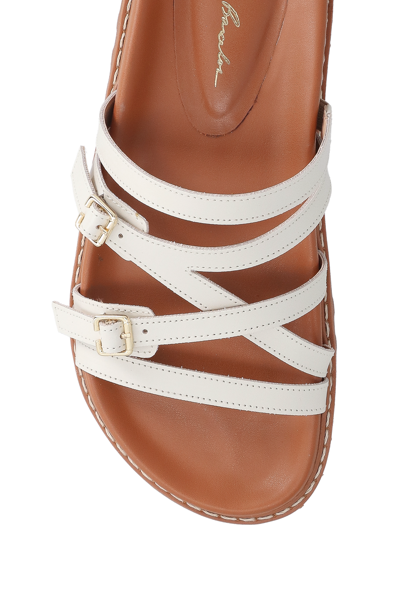 PAPETE TRATORADA EM COURO OFF WHITE COM FIVELAS