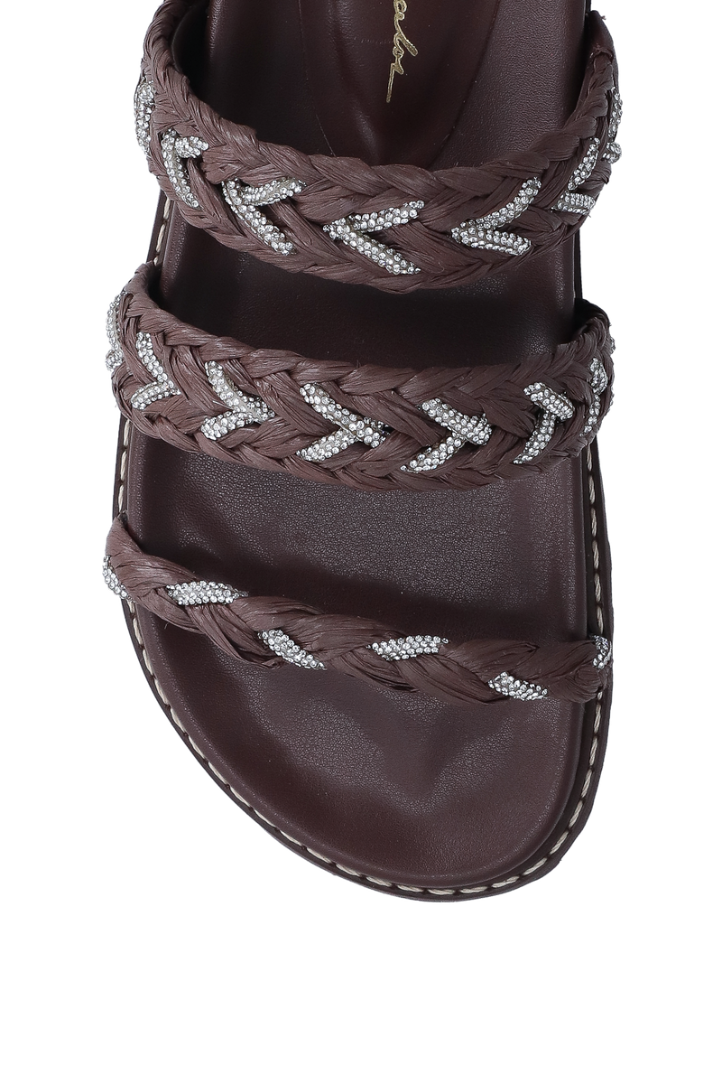 PAPETE TRATORADA MARROM CAFÉ EM RÁFIA TRANÇADA COM CRISTAIS