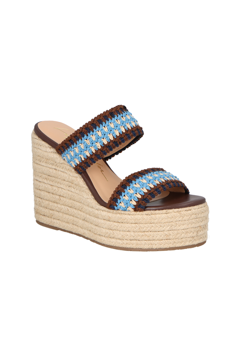 SANDÁLIA ANABELA EM CROCHET MULTICOR MARROM CAFÉ