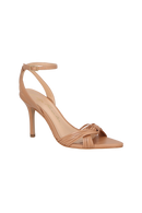 SANDÁLIA SALTO FINO ALTO EM COURO BEGE BLUSH COM TIRAS FINAS CRUZADAS