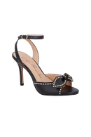 SANDÁLIA EM COURO PRETO COM LAÇO E SALTO ALTO FINO