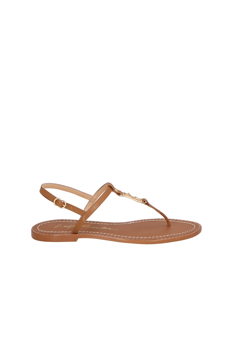 SANDÁLIA RASTEIRA TIRA ÚNICA LB EM COURO CARAMELO