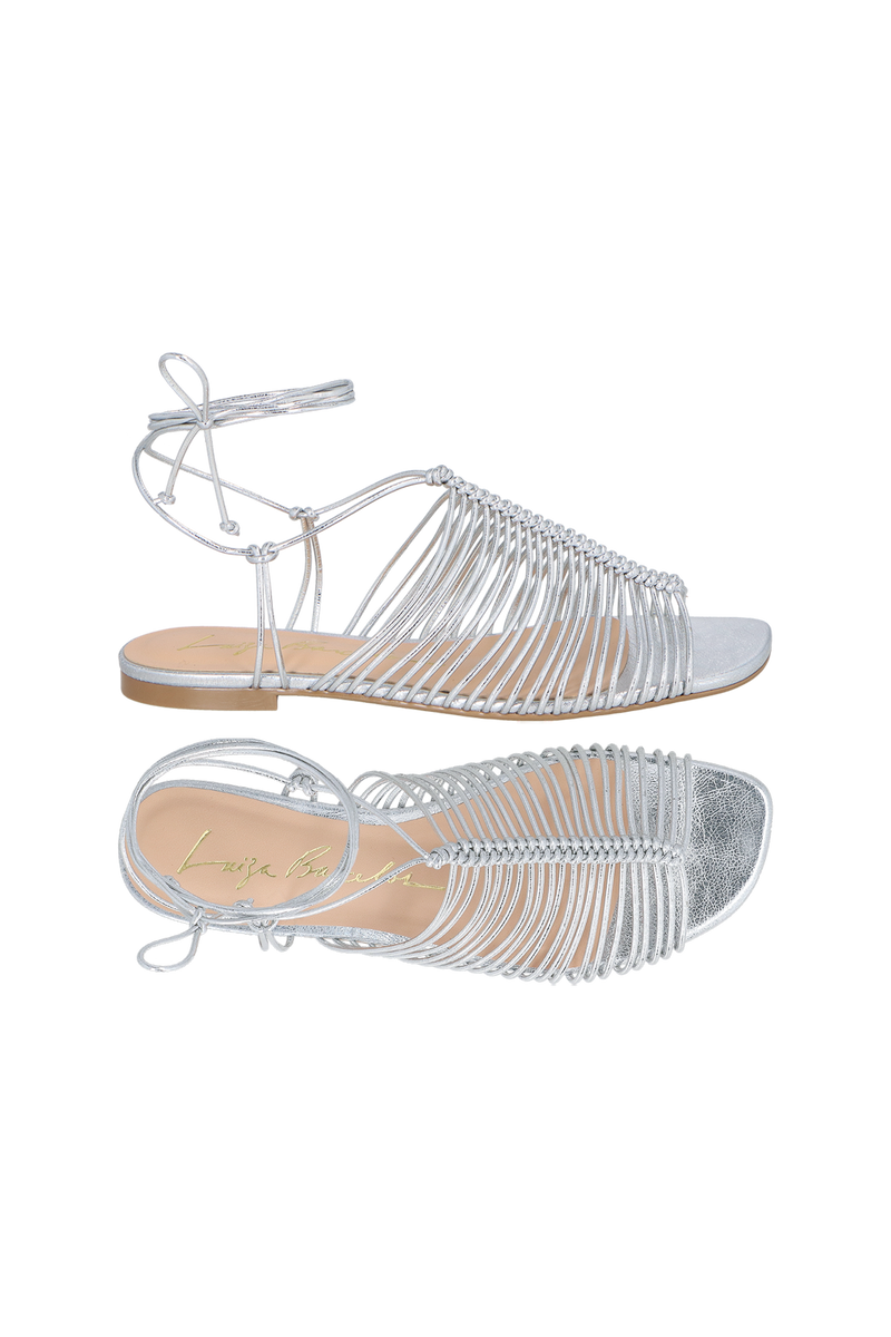 SANDÁLIA RASTEIRA METALIZADA PRATA MULTI TIRAS FINAS
