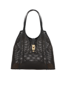 BOLSA TOTE GRANDE EM COURO PRETO COM RECORTES