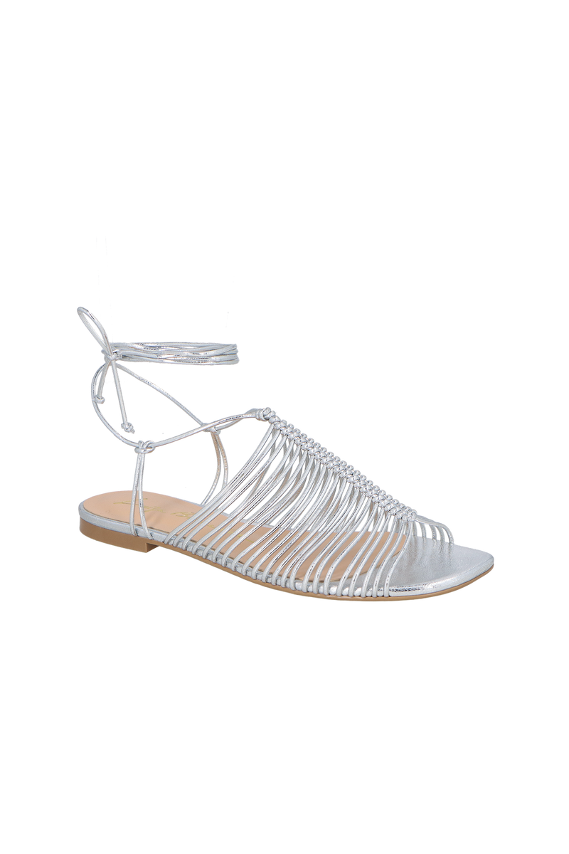 SANDÁLIA RASTEIRA METALIZADA PRATA MULTI TIRAS FINAS
