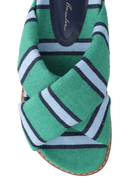SANDÁLIA PAPETE EM LONA LISTRADA VERDE E AZUL COM TIRAS ACOLCHOADAS
