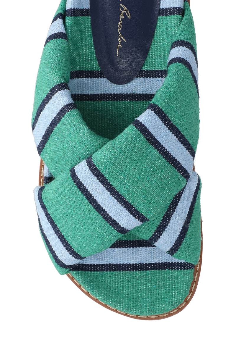 SANDÁLIA PAPETE EM LONA LISTRADA VERDE E AZUL COM TIRAS ACOLCHOADAS