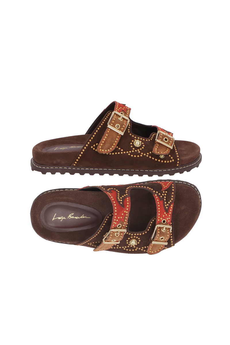 PAPETE EM CAMURÇA CAFÉ COM FIVELAS E APLICAÇÕES