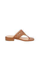 SANDÁLIA RASTEIRA EM COURO CARAMELO COM TIRAS TRAMADAS