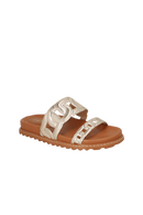 RASTEIRA SLIDE TRATORADA EM COURO METALIZADO DOURADA