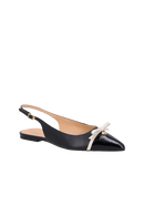 SAPATILHA SLINGBACK EM EM COURO PRETO COM LAÇO OFF WHITE