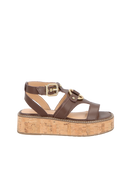 SANDÁLIA PLATAFORMA FLAT EM COURO CAFÉ E SALTO DE CORTIÇA