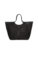 BOLSA SHOPPING GRANDE EM COURO E RÁFIA PRETO