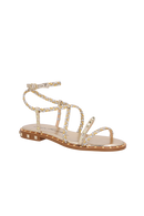 SANDÁLIA RASTEIRA METALIZADO OURO COM TRANÇAS E TACHAS