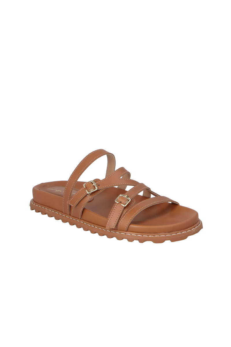 PAPETE TRATORADA EM COURO CARAMELO COM FIVELAS