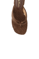 SANDÁLIA DE DEDO EM CAMURÇA MARROM CAFÉ COM SALTO BLOCO TRESSÊ