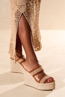 SANDÁLIA ANABELA EM CROCHET MULTICOR CARAMELO