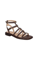 SANDÁLIA RASTEIRA EM COURO MARROM CAFÉ COM RECORTES