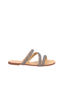 SANDÁLIA RASTEIRA EM CAMURÇA BEGE ARGILA COM CRISTAIS